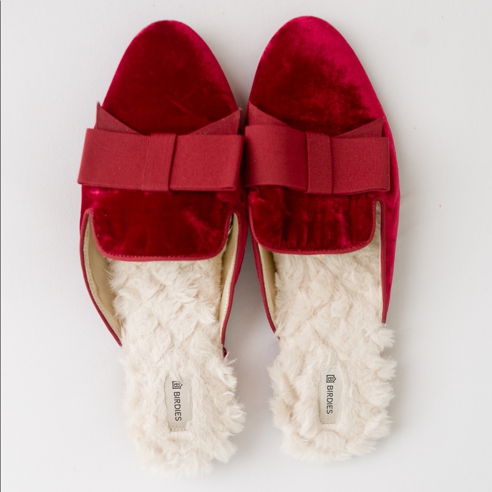 Birdies Limited Edition Phoebe Holiday Ruby Velvet Fur Slide Mule